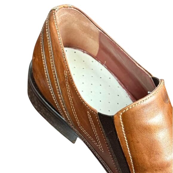 Men\'s Designer Italian VERO CUOIA Camel Leather Square Toe Loafer Dress Shoe -42